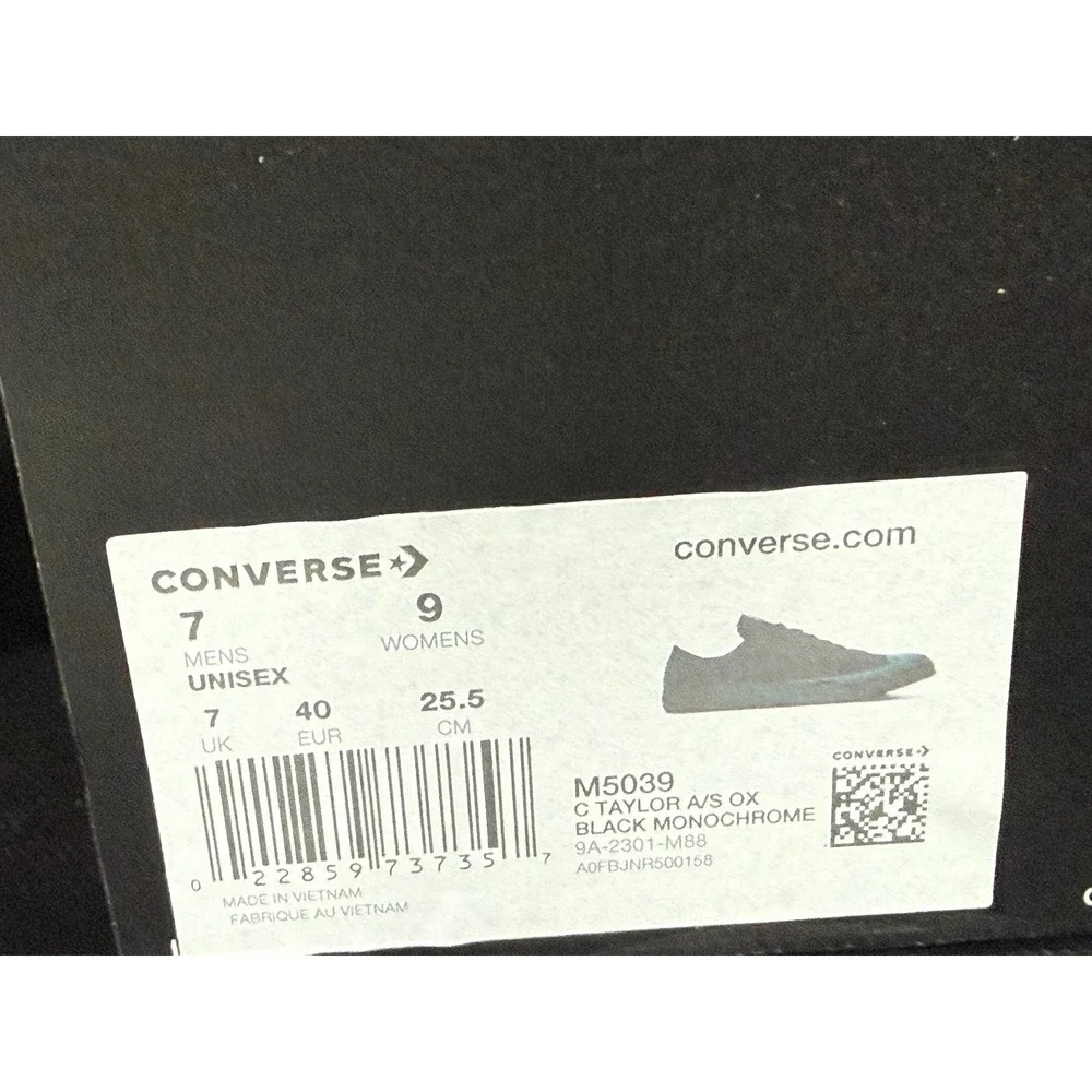 Converse Chuck Taylor All Star Ox Low Black Monochrome M5039 Mens 7 Womens 9 - Picture 6 of 6